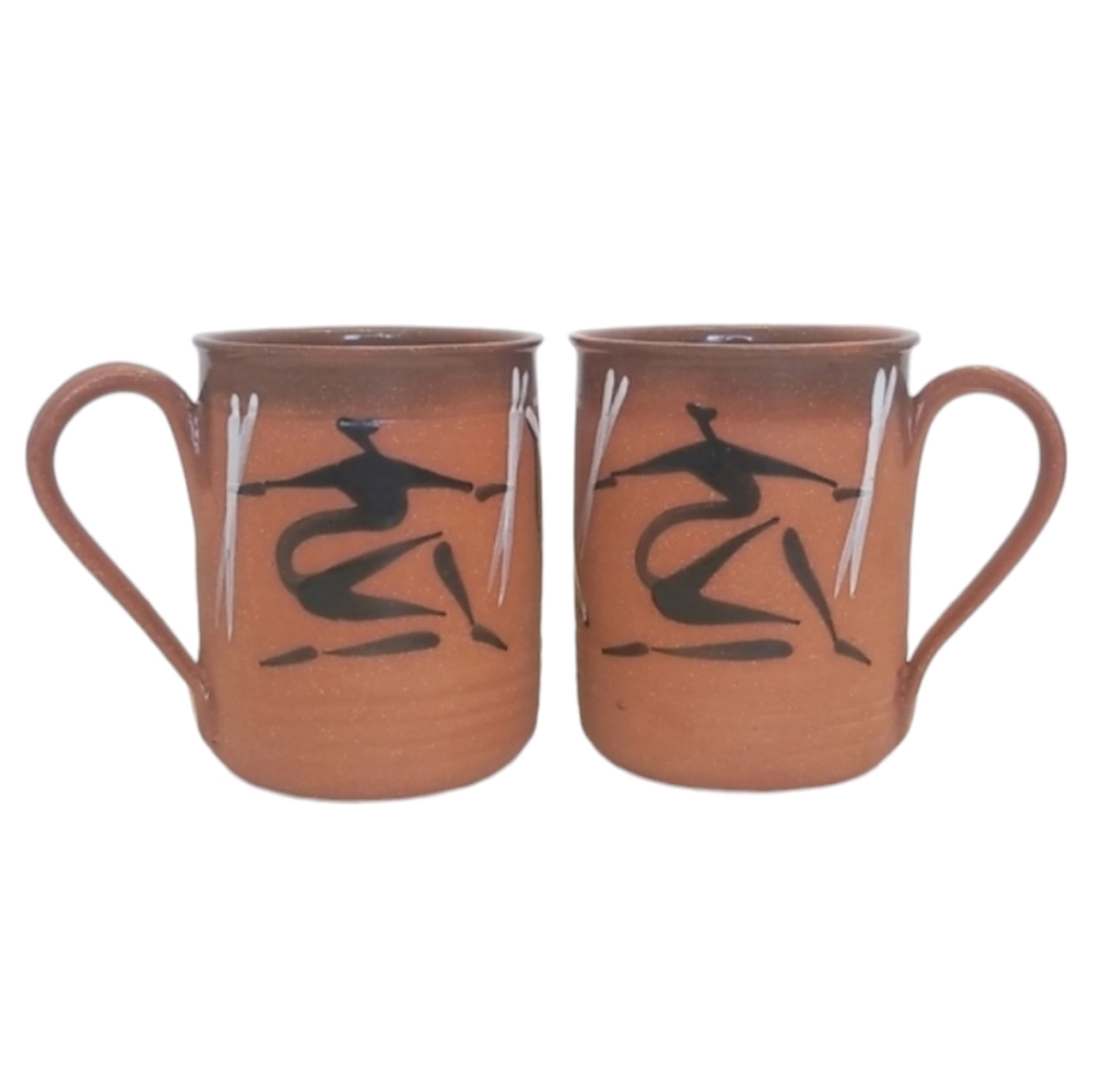 Two Handmade Stoneware African Tribal Clay Pottery Mugs